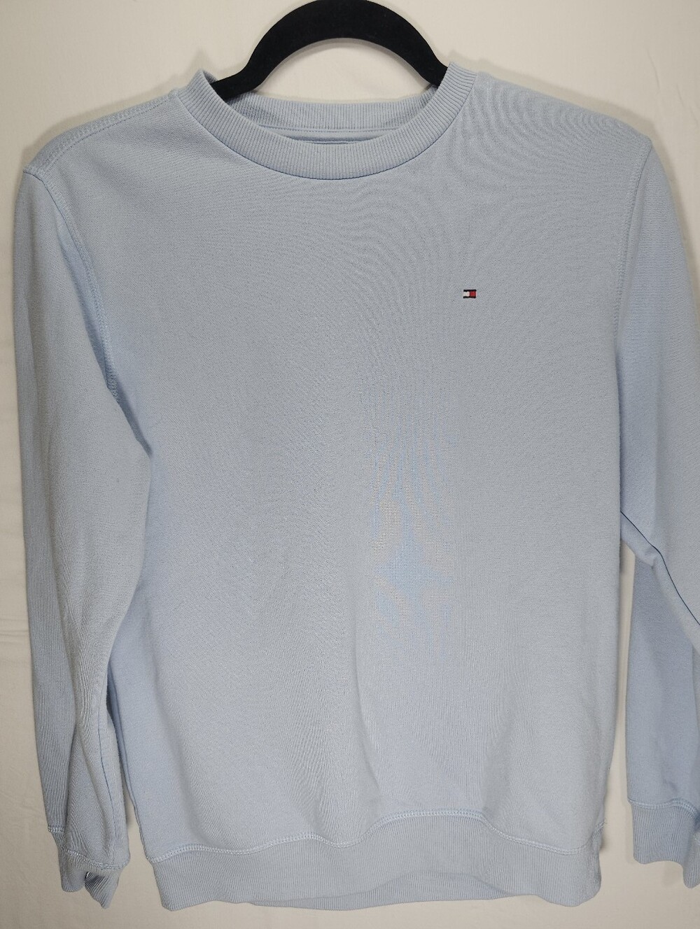 Tommy Hilfiger Pastel Blue Crewneck Sweater with Flag Emblem